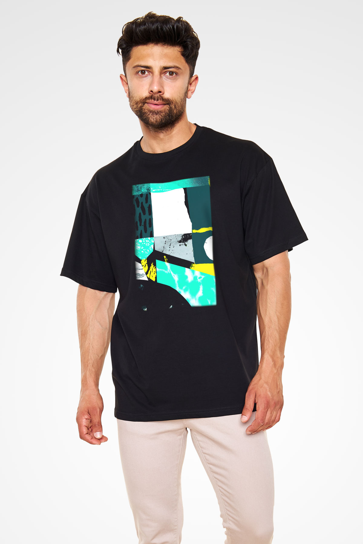 Kolaj Siyah Unisex Oversize Tişört T-Shirt