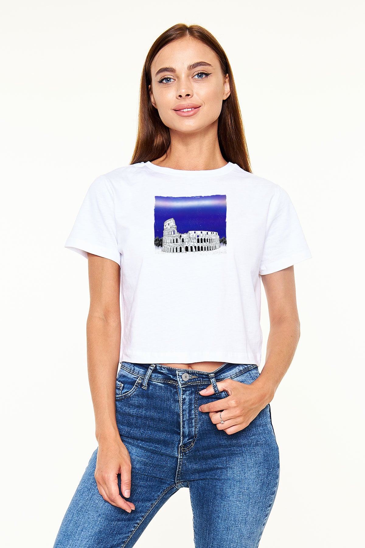 Kolezyum Beyaz  Crop Top Tişört
