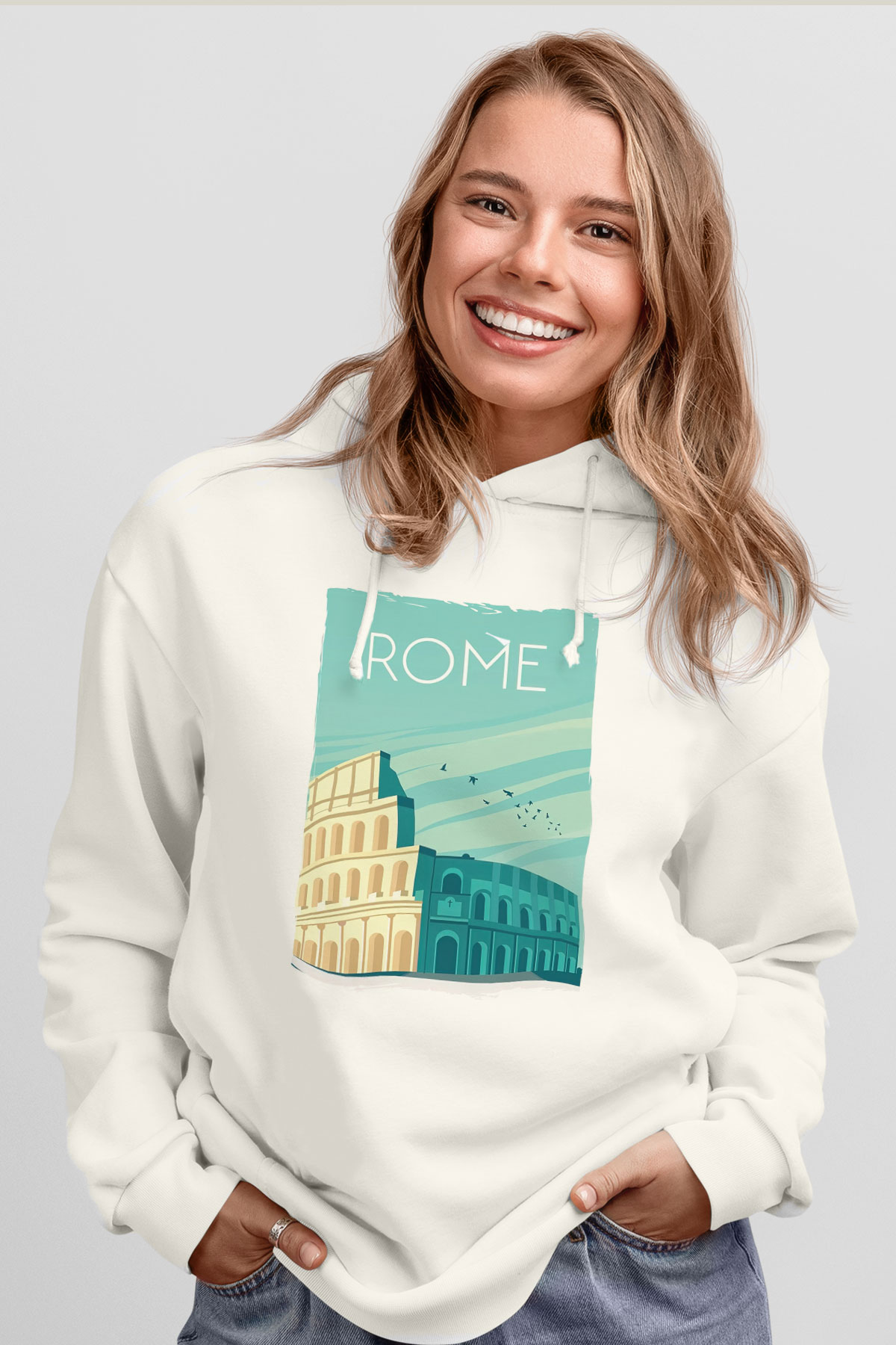 Kolezyum Beyaz Unisex Hoodie
