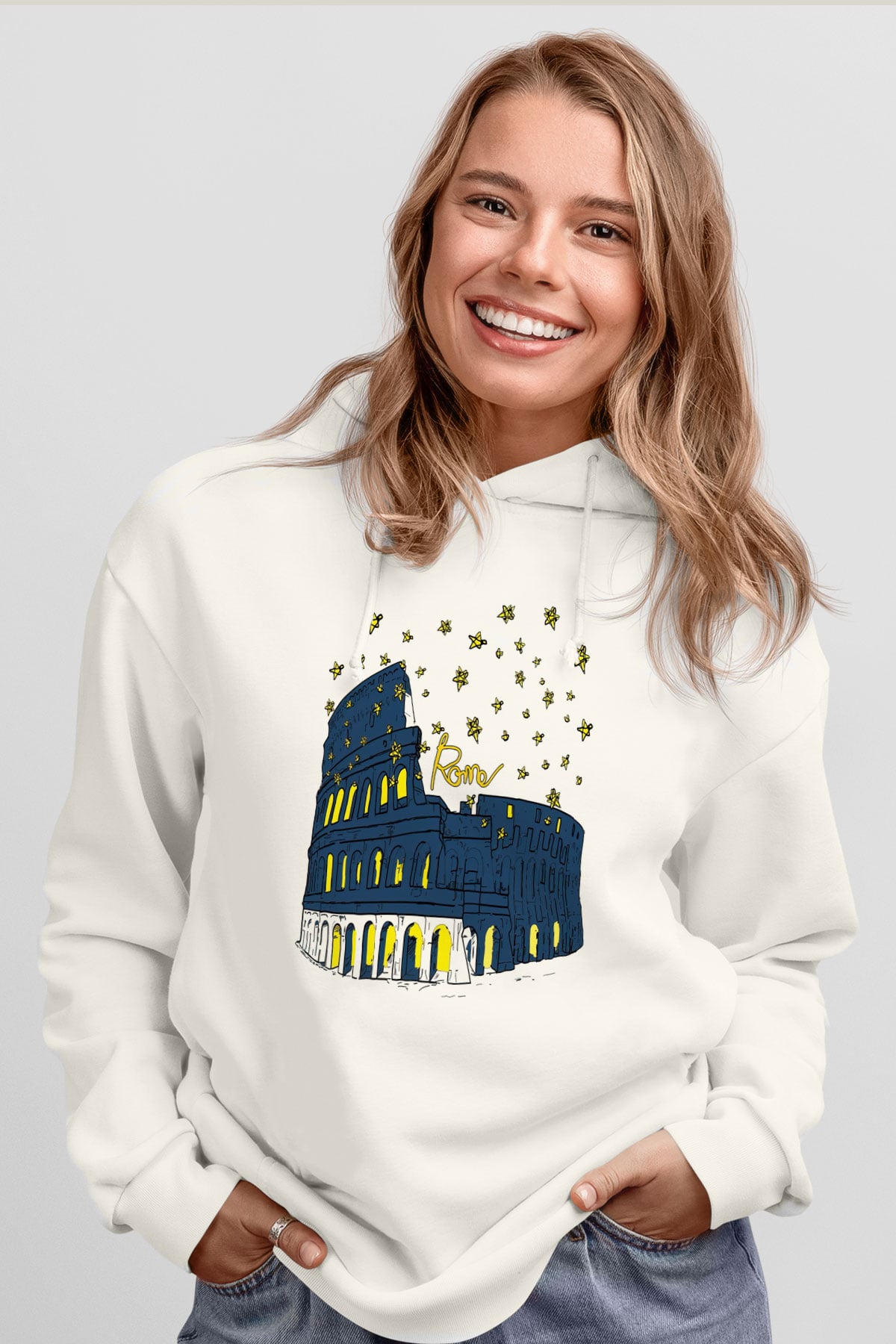 Kolezyum Beyaz Unisex Hoodie