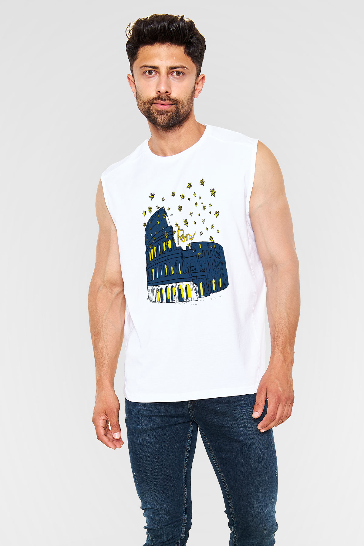 Kolezyum Beyaz Unisex Kolsuz Tişört