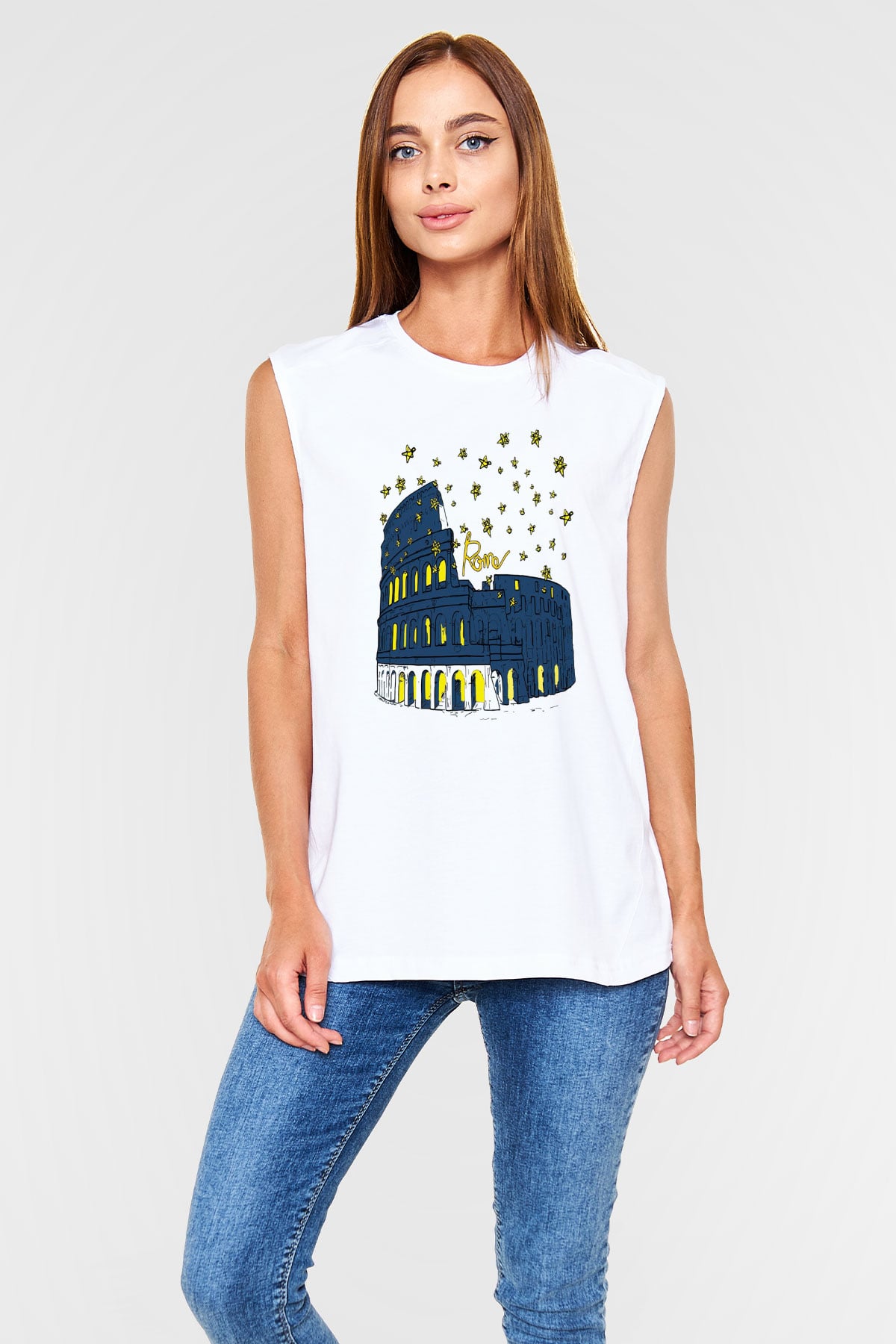Kolezyum Beyaz Unisex Kolsuz Tişört
