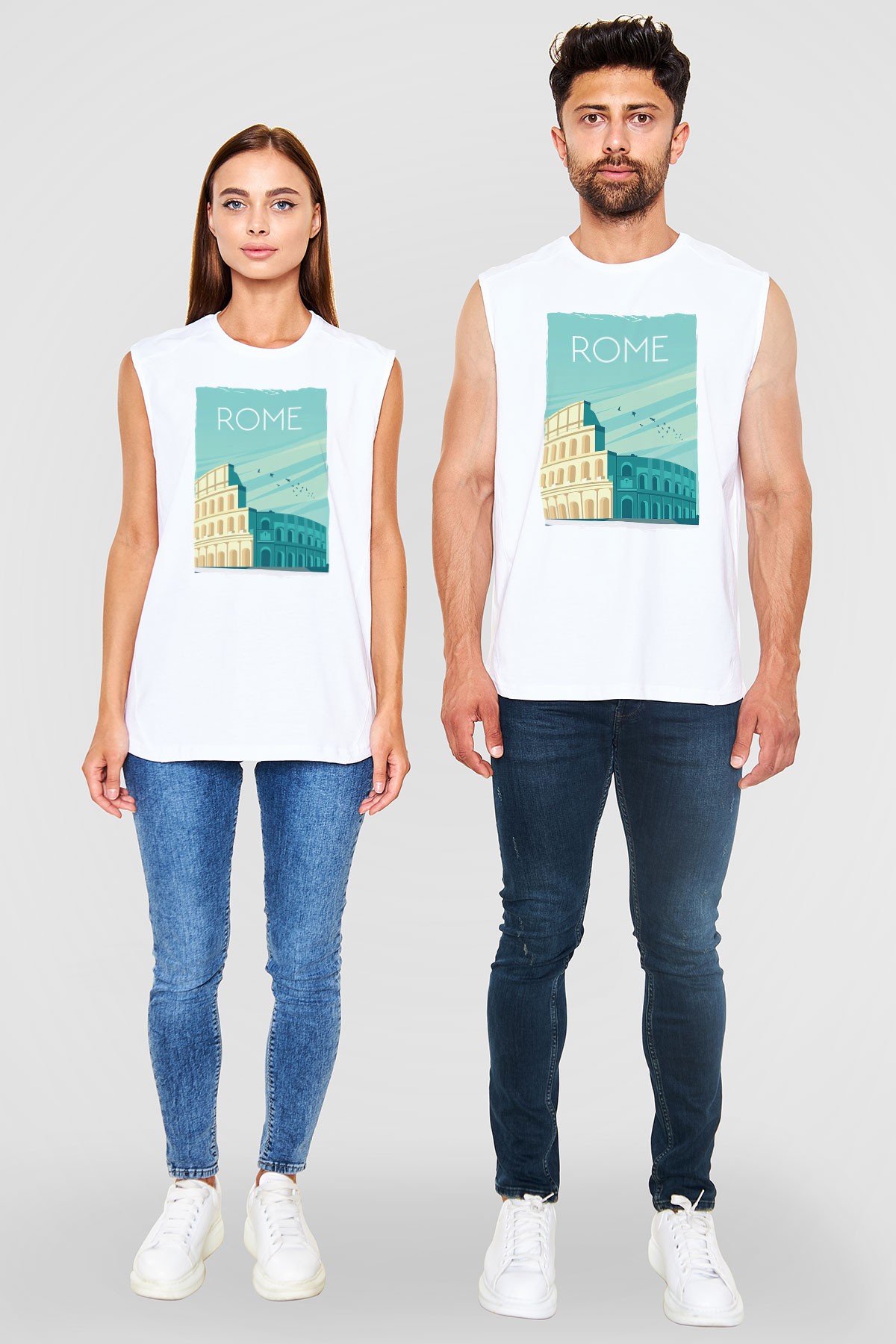 Kolezyum Beyaz Unisex Kolsuz Tişört
