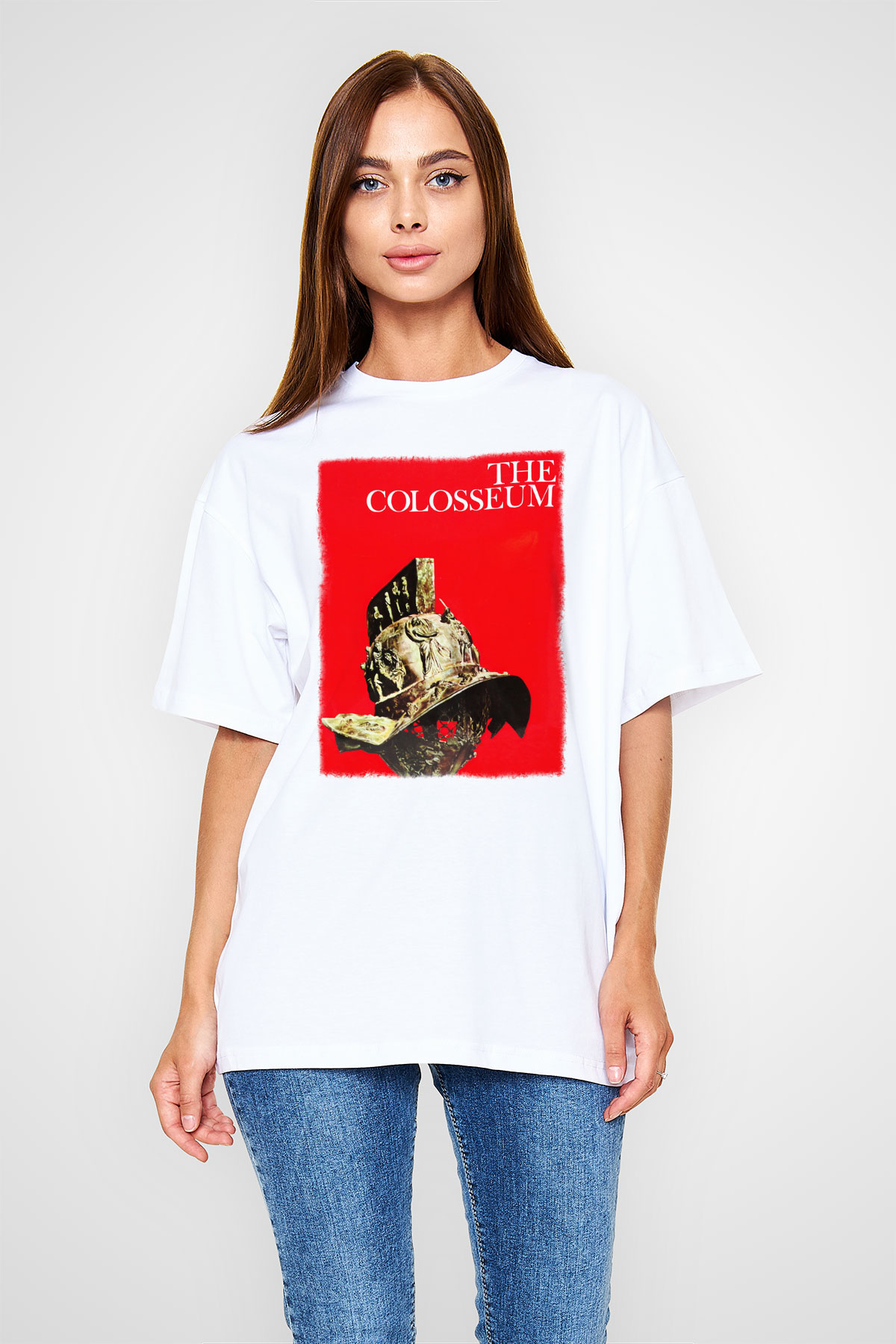 Kolezyum Beyaz Unisex Oversize Tişört T-Shirt