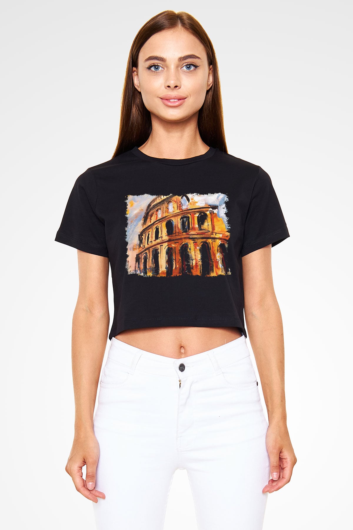 Kolezyum Siyah Crop Top Tişört