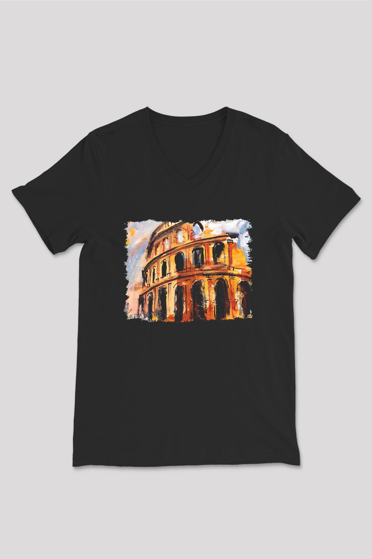 Kolezyum Siyah Unisex V Yaka Tişört T-Shirt