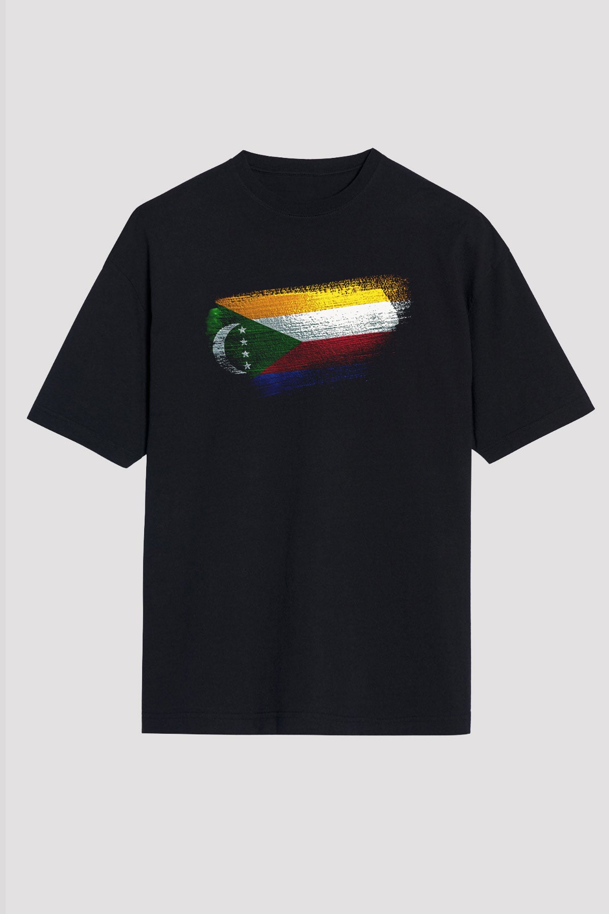 Komorlar - Comoros Bayrağı Baskılı Unisex Siyah Oversize Tişört