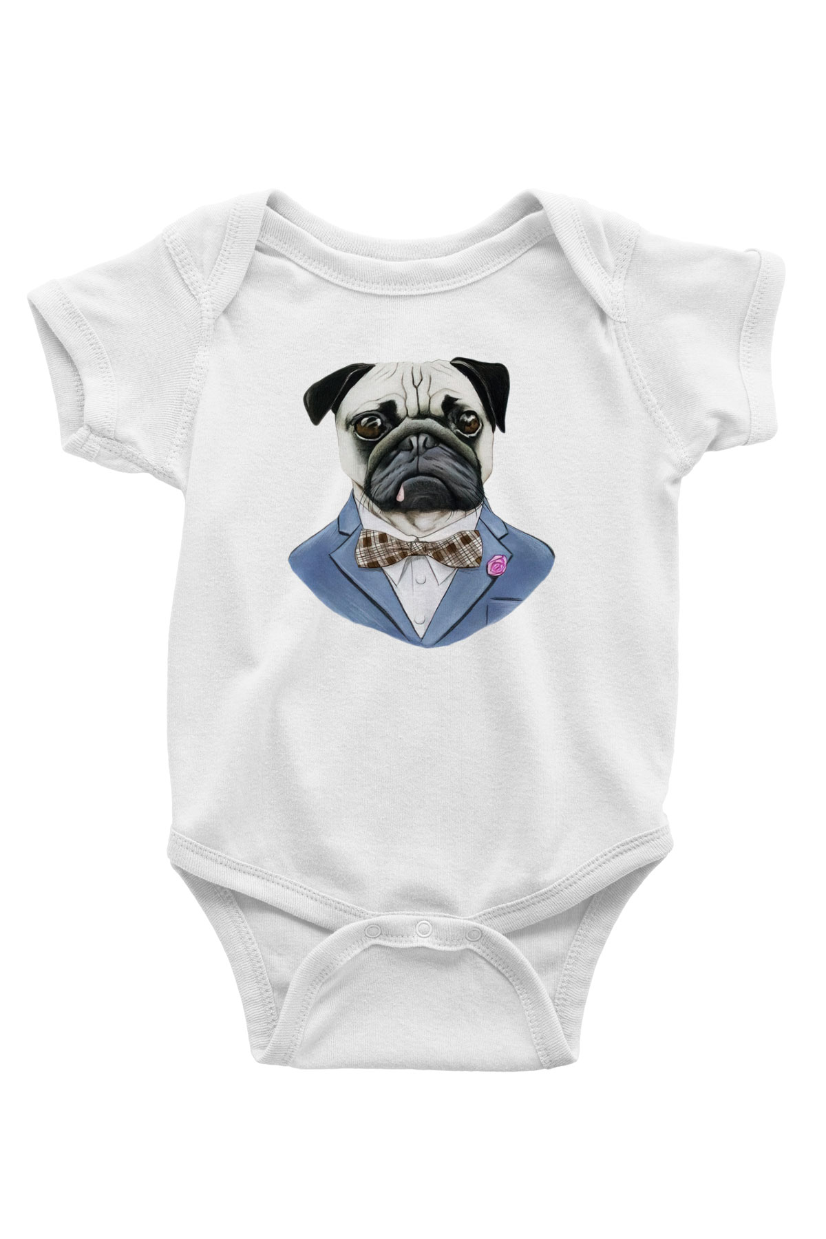 Köpek Baskılı Beyaz Unisex Bebek Body - Zıbın