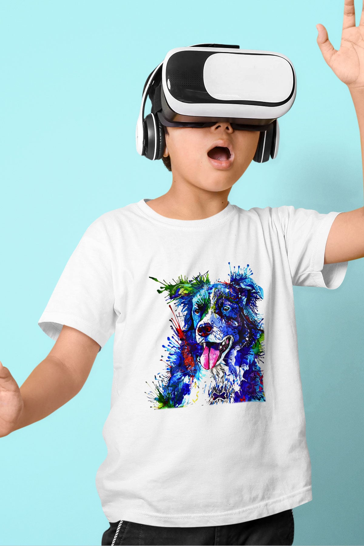 Köpek Baskılı Beyaz Unisex Çocuk Tişört