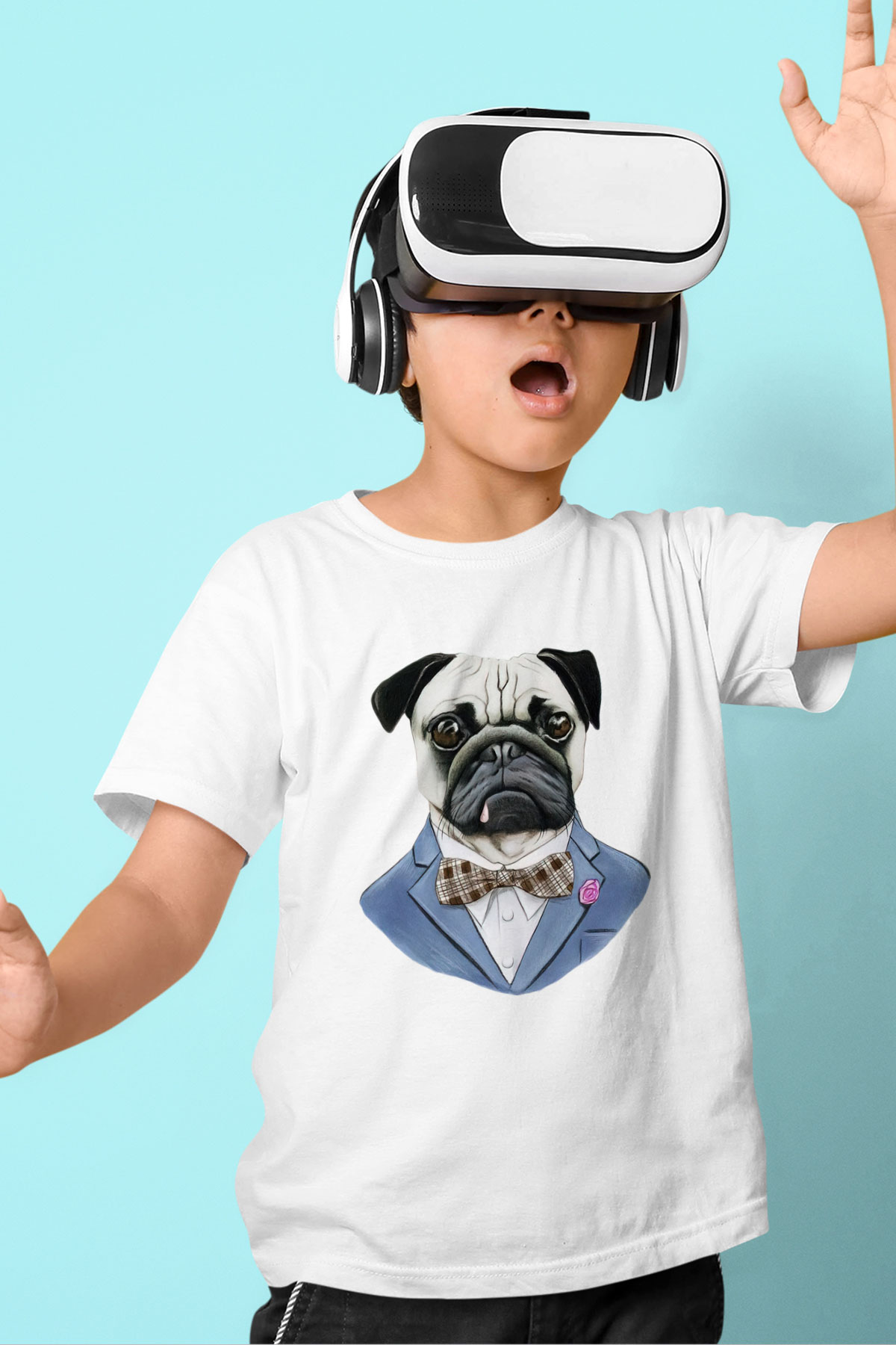Köpek Baskılı Beyaz Unisex Çocuk Tişört