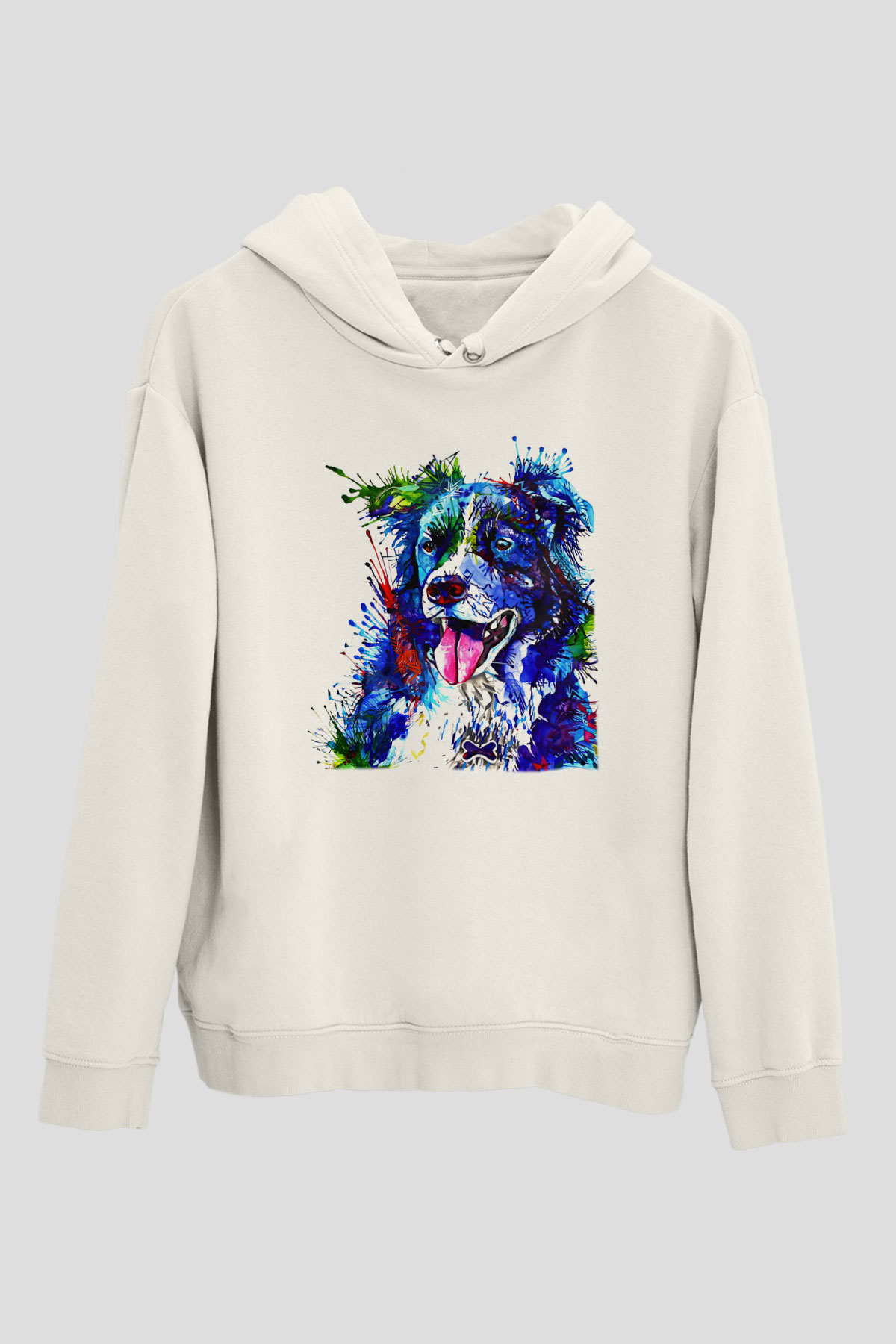 Köpek Beyaz Unisex Kapşonlu Sweatshirt