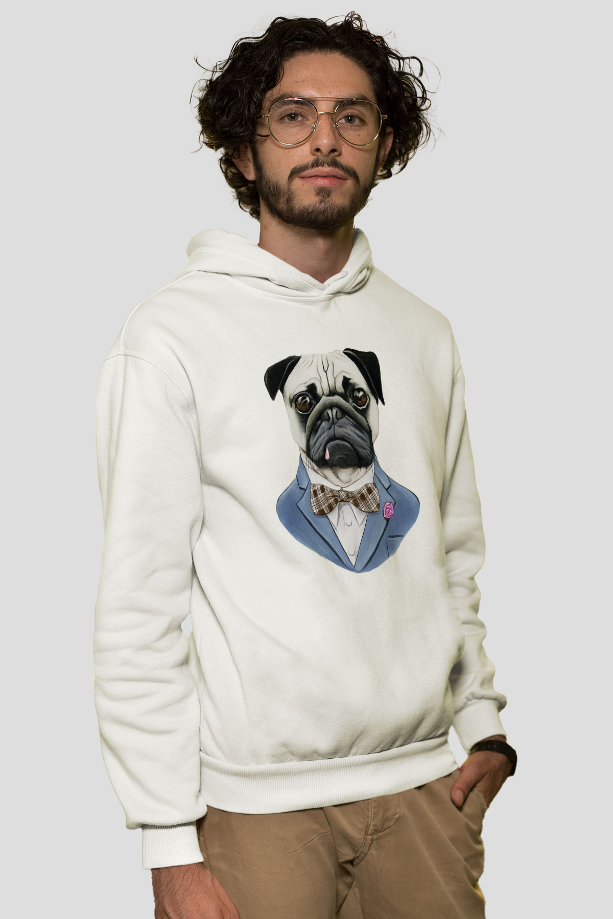 Köpek Beyaz Unisex Kapşonlu Sweatshirt