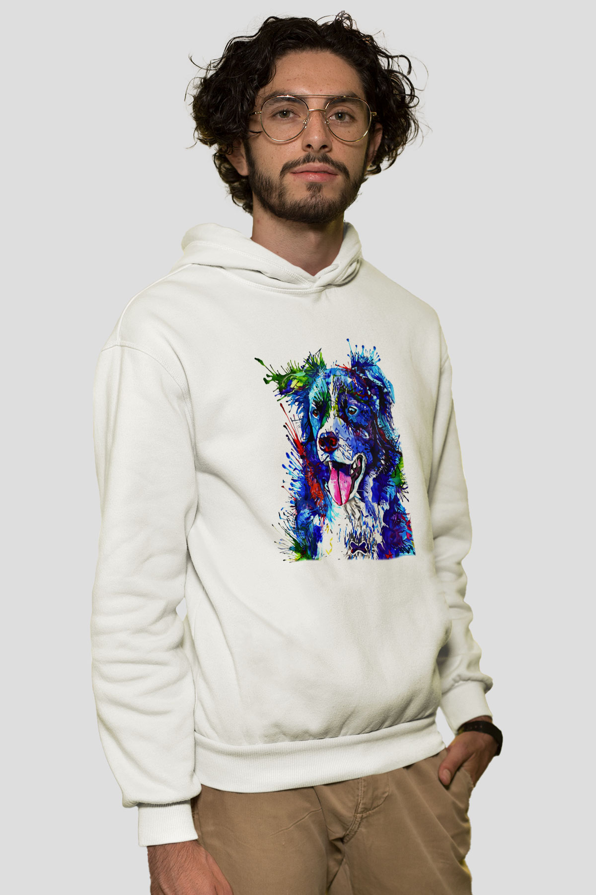 Köpek Beyaz Unisex Kapşonlu Sweatshirt