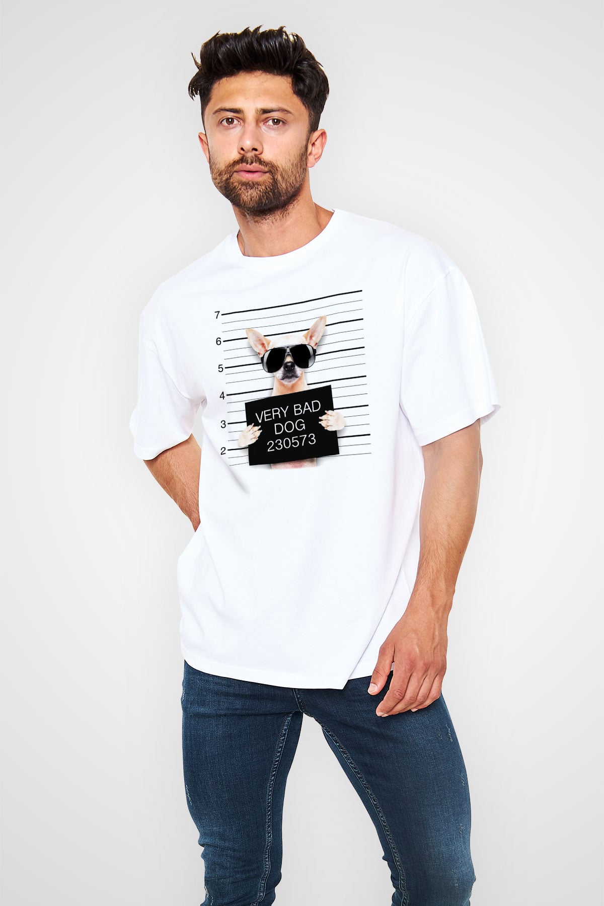 Köpek Beyaz Unisex Oversize Tişört T-Shirt