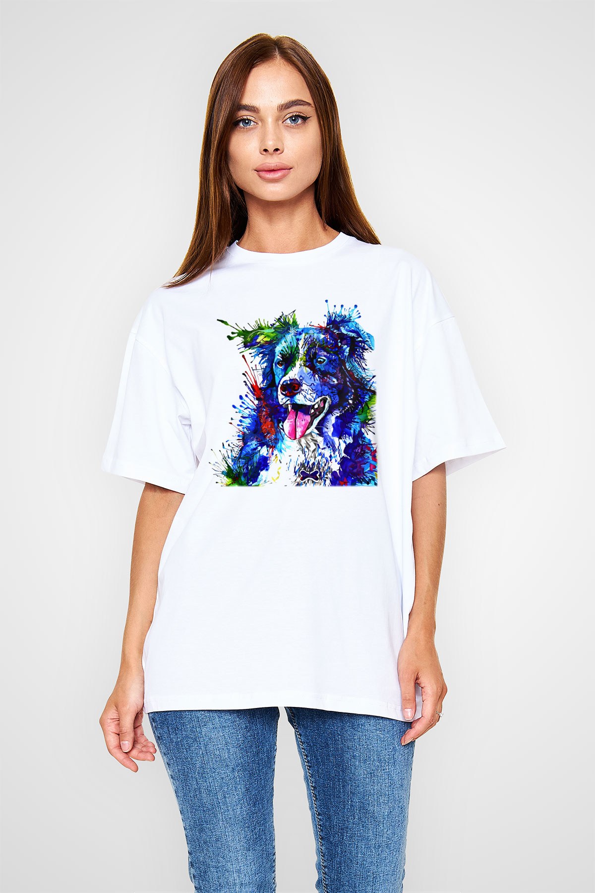 Köpek Beyaz Unisex Oversize Tişört T-Shirt