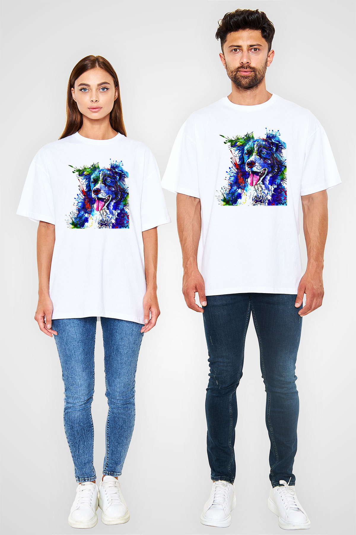 Köpek Beyaz Unisex Oversize Tişört T-Shirt