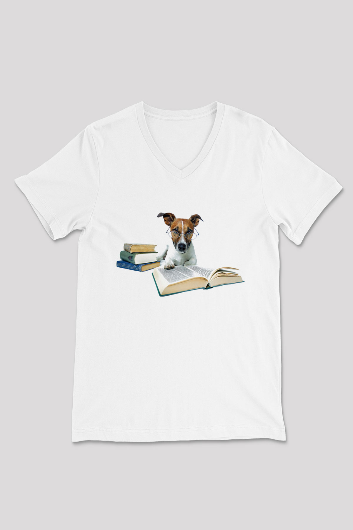 Köpek eğiticisi Beyaz Unisex V Yaka Tişört T-Shirt