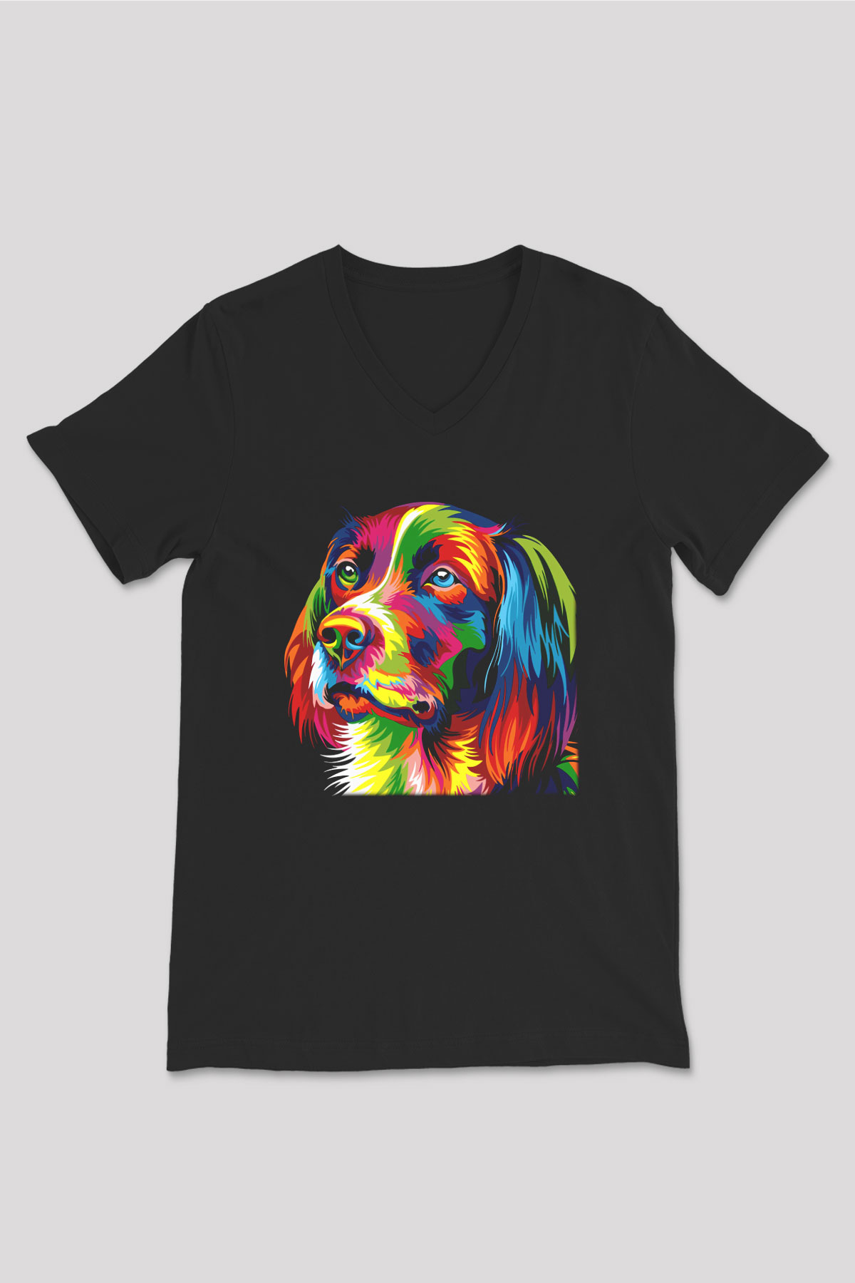 Köpek Siyah Unisex V Yaka Tişört T-Shirt