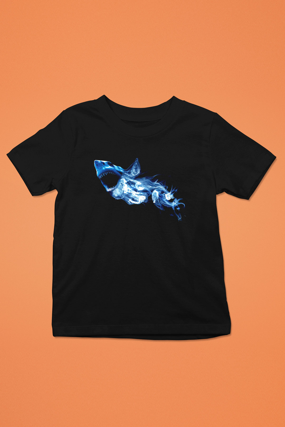Köpekbalığı Baskılı Siyah Unisex Çocuk Tişört