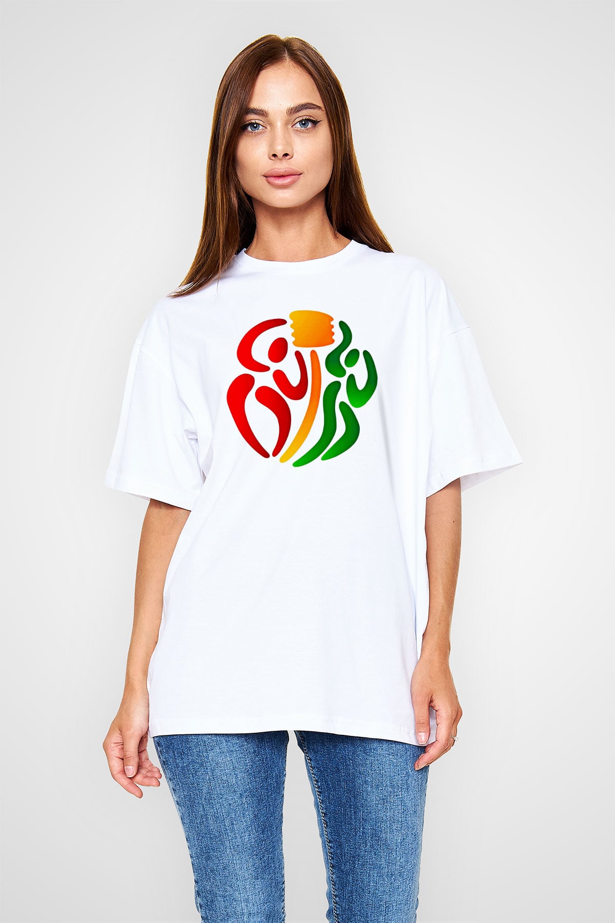 Korfbol Baskılı Unisex Beyaz Oversize Tişört - Tshirt
