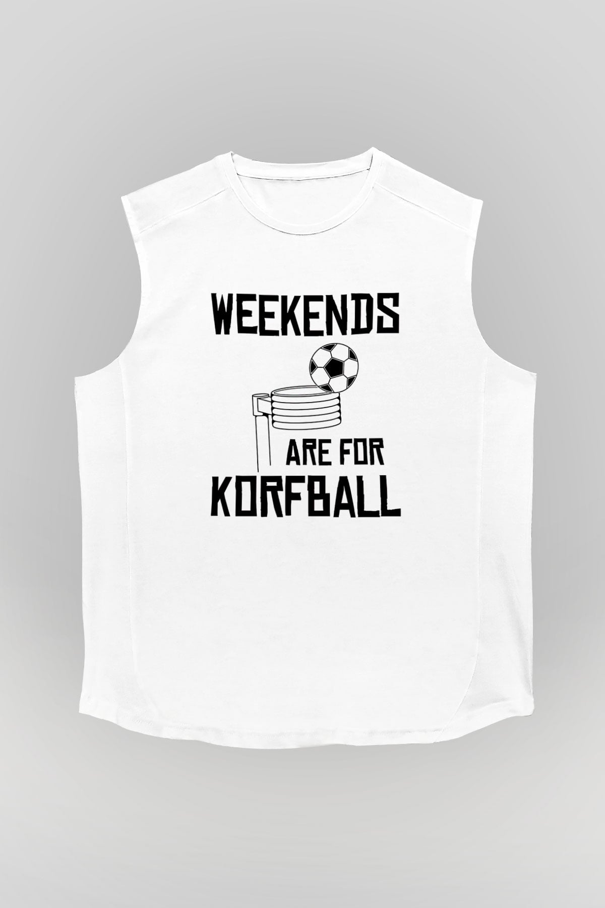 Korfbol Baskılı Unisex Kolsuz Beyaz Tişört