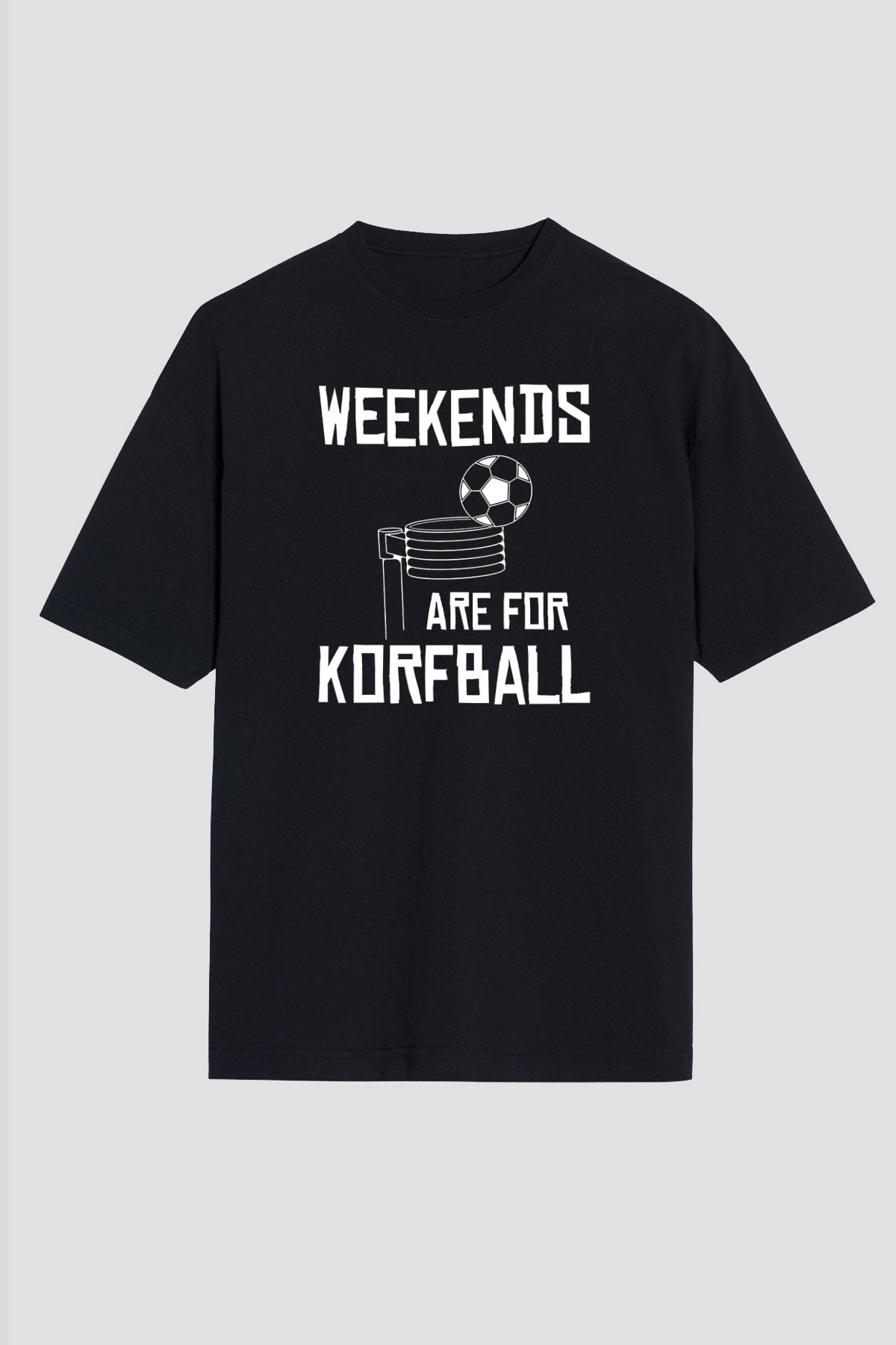 Korfbol Baskılı Unisex Siyah Oversize Tişört