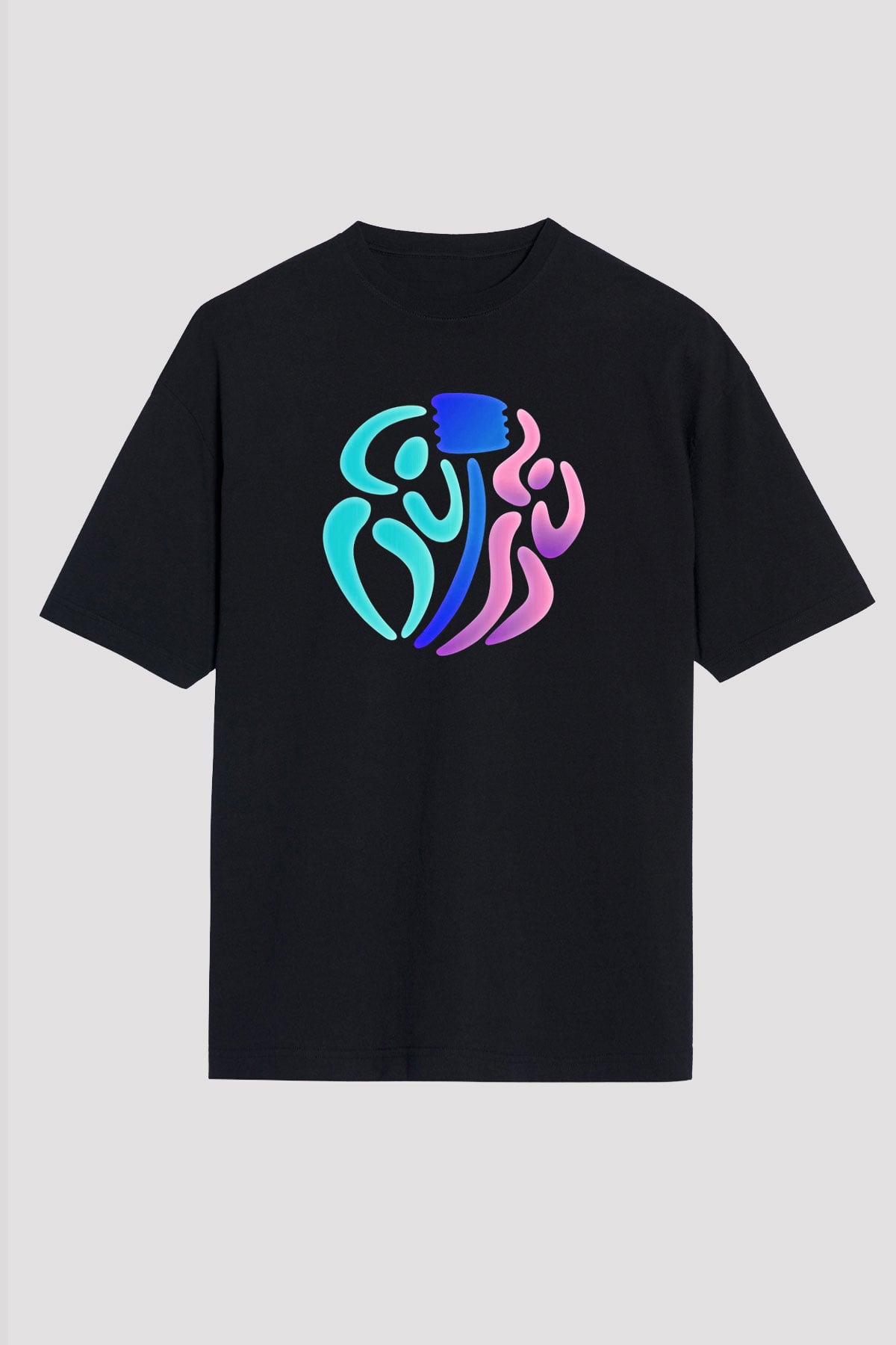 Korfbol Baskılı Unisex Siyah Oversize Tişört