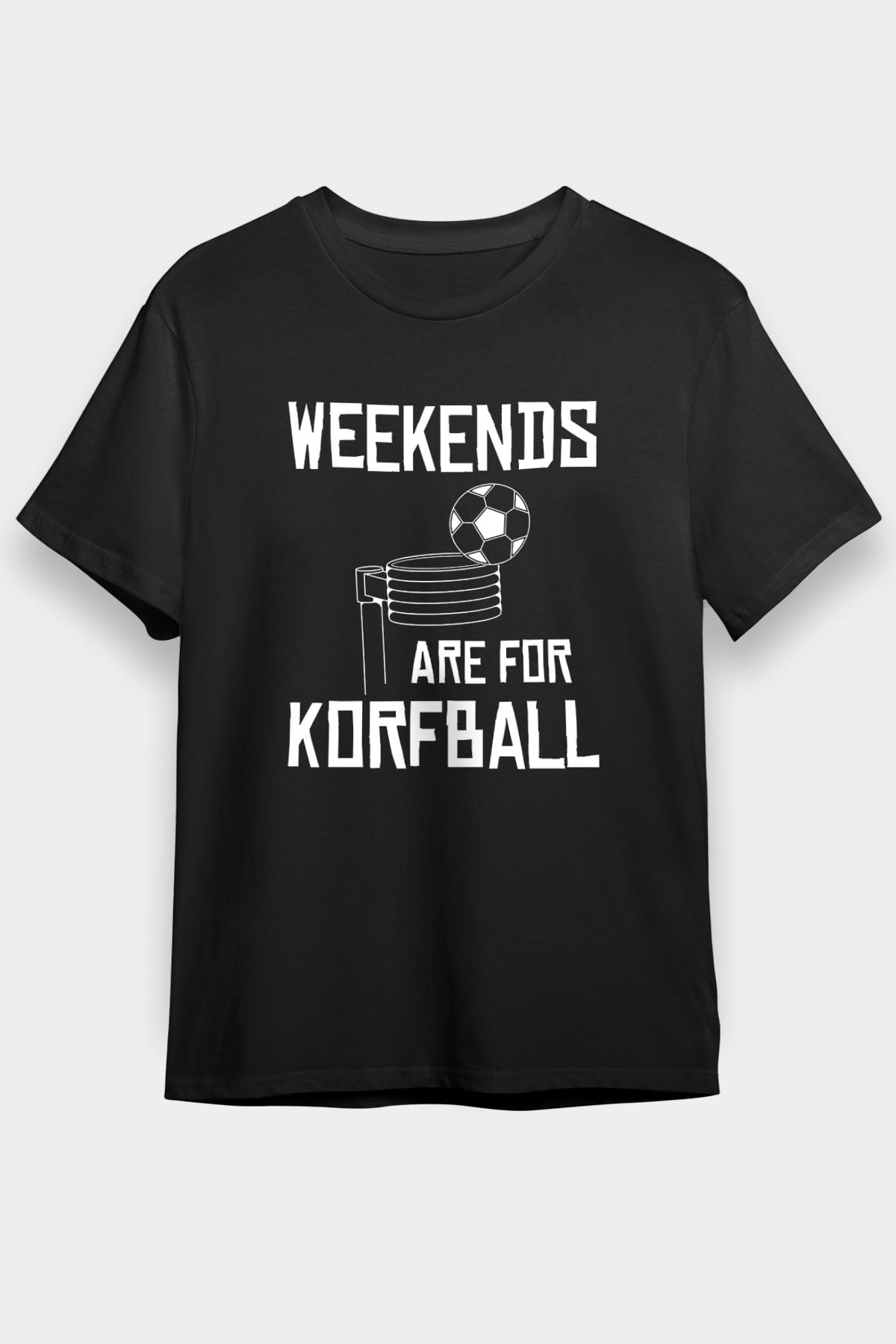 Korfbol Baskılı Unisex Siyah Tişört - Tshirt