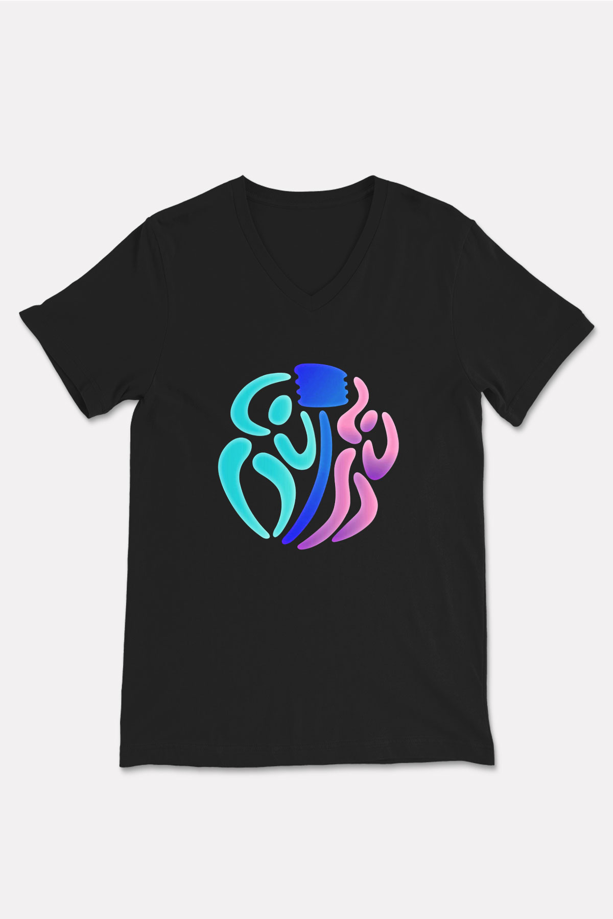 Korfbol Baskılı Unisex Siyah V Yaka Tişört
