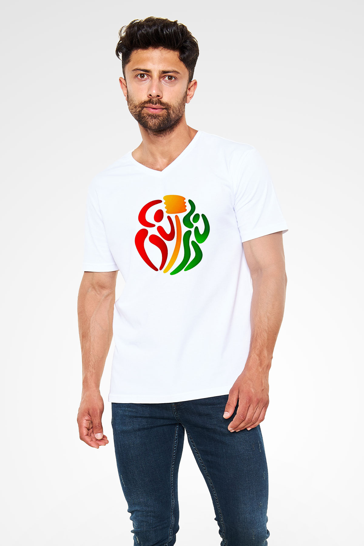 Korfbol Baskılı Unisex V Yaka Tişört - Tshirt