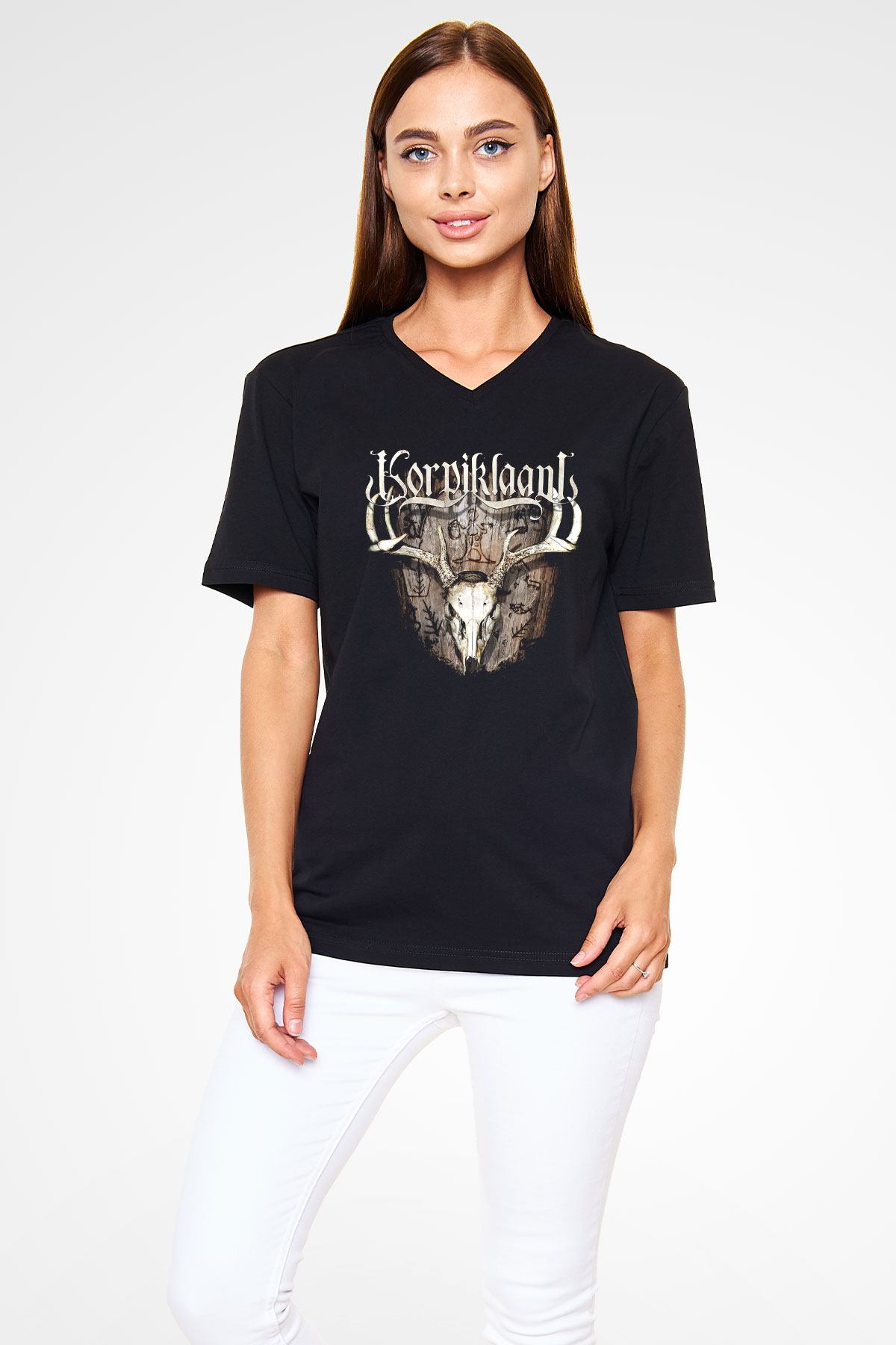Korpiklaani Siyah Unisex V Yaka Tişört T-Shirt