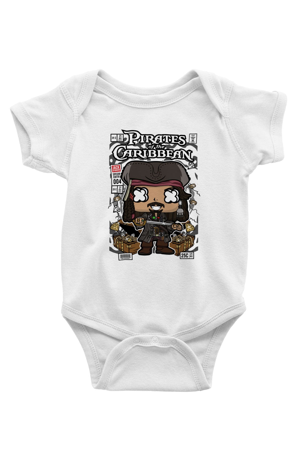 Korsan Jack Baskılı Unisex Beyaz Bebek Body - Zıbın