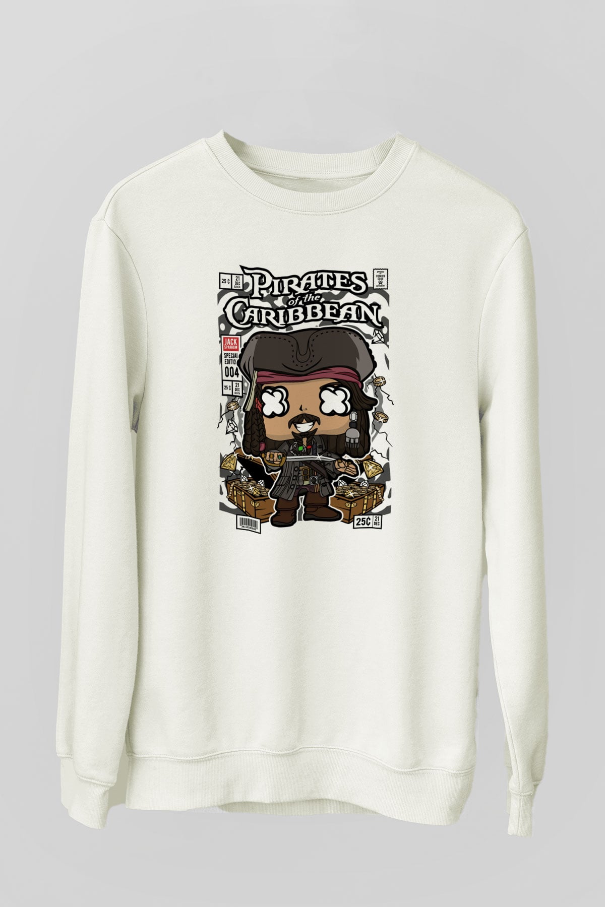 Korsan Jack Baskılı Unisex Beyaz Sweatshirt