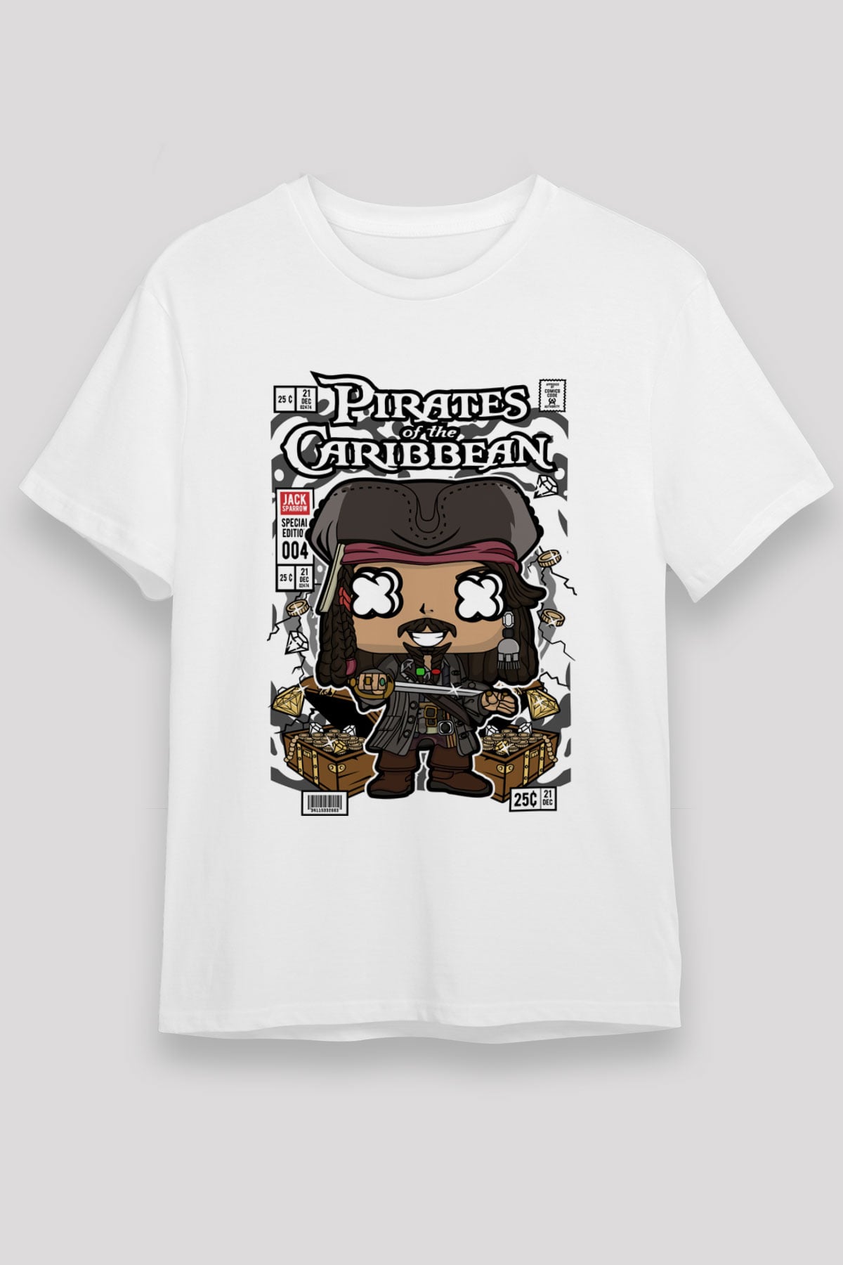 Korsan Jack Baskılı Unisex Beyaz Tişört