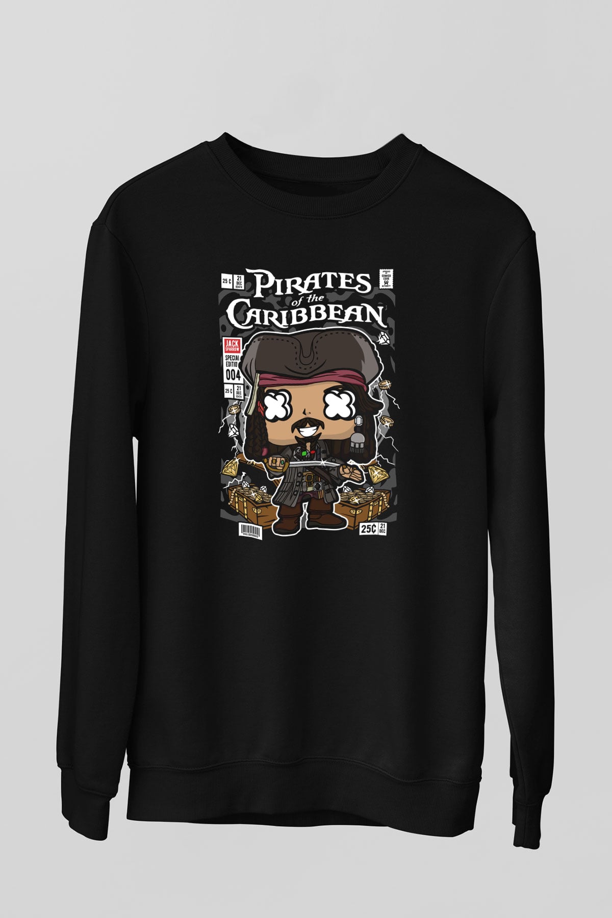 Korsan Jack Baskılı Unisex Siyah Sweatshirt