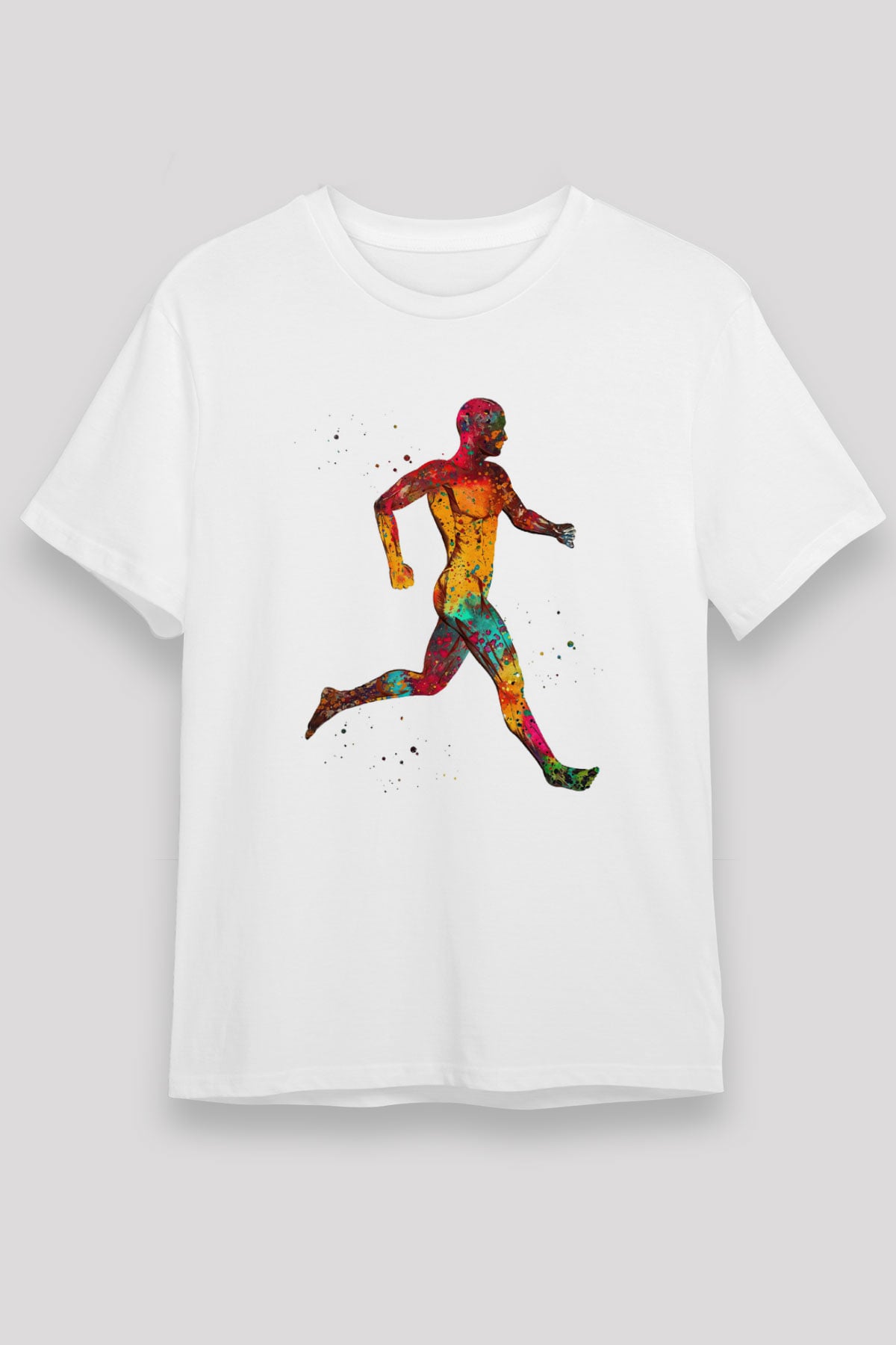Koşan Kaslı Adam Baskılı Unisex Beyaz Tişört - Tshirt