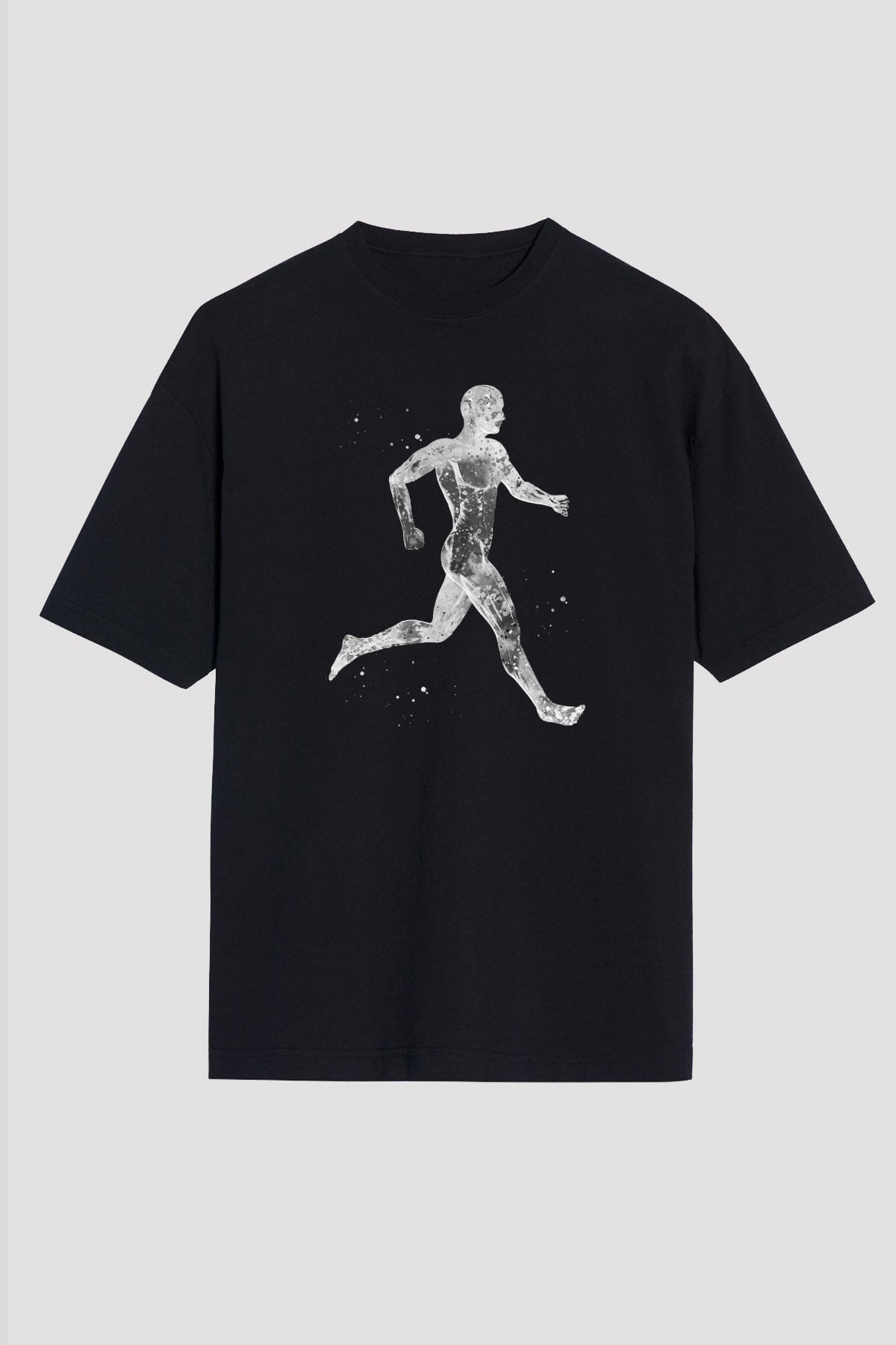 Koşan Kaslı Adam Baskılı Unisex Oversize Tişört - Tshirt
