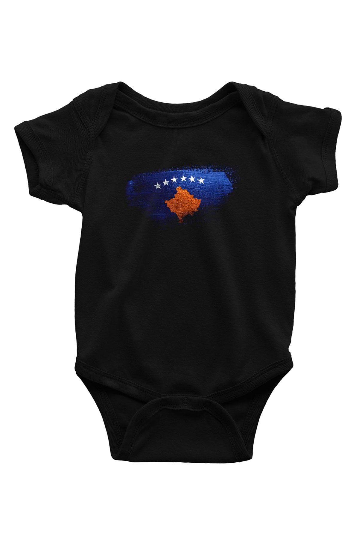Kosova - Kosovo Bayrağı Baskılı Unisex Siyah Bebek Body - Zıbın