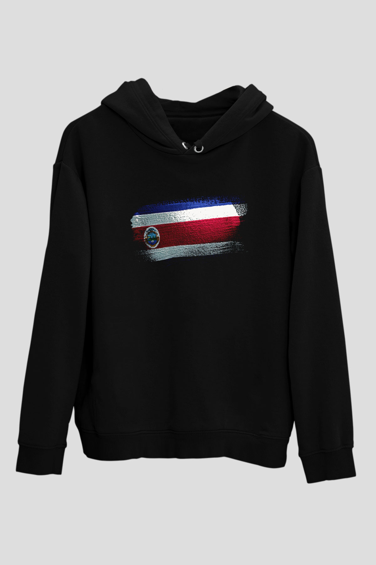 Kosta Rika - Costa Rica Bayrağı Baskılı Unisex Siyah Kapüşonlu Sweatshirt