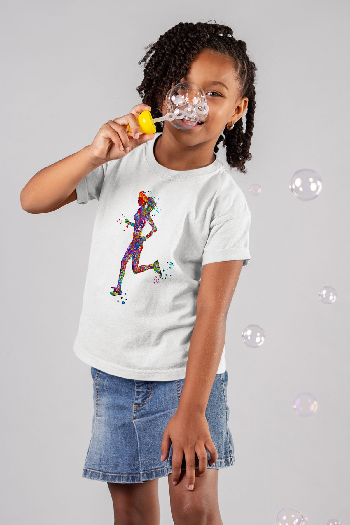 Koşu Baskılı Unisex Beyaz Çocuk Tişört - Tshirt