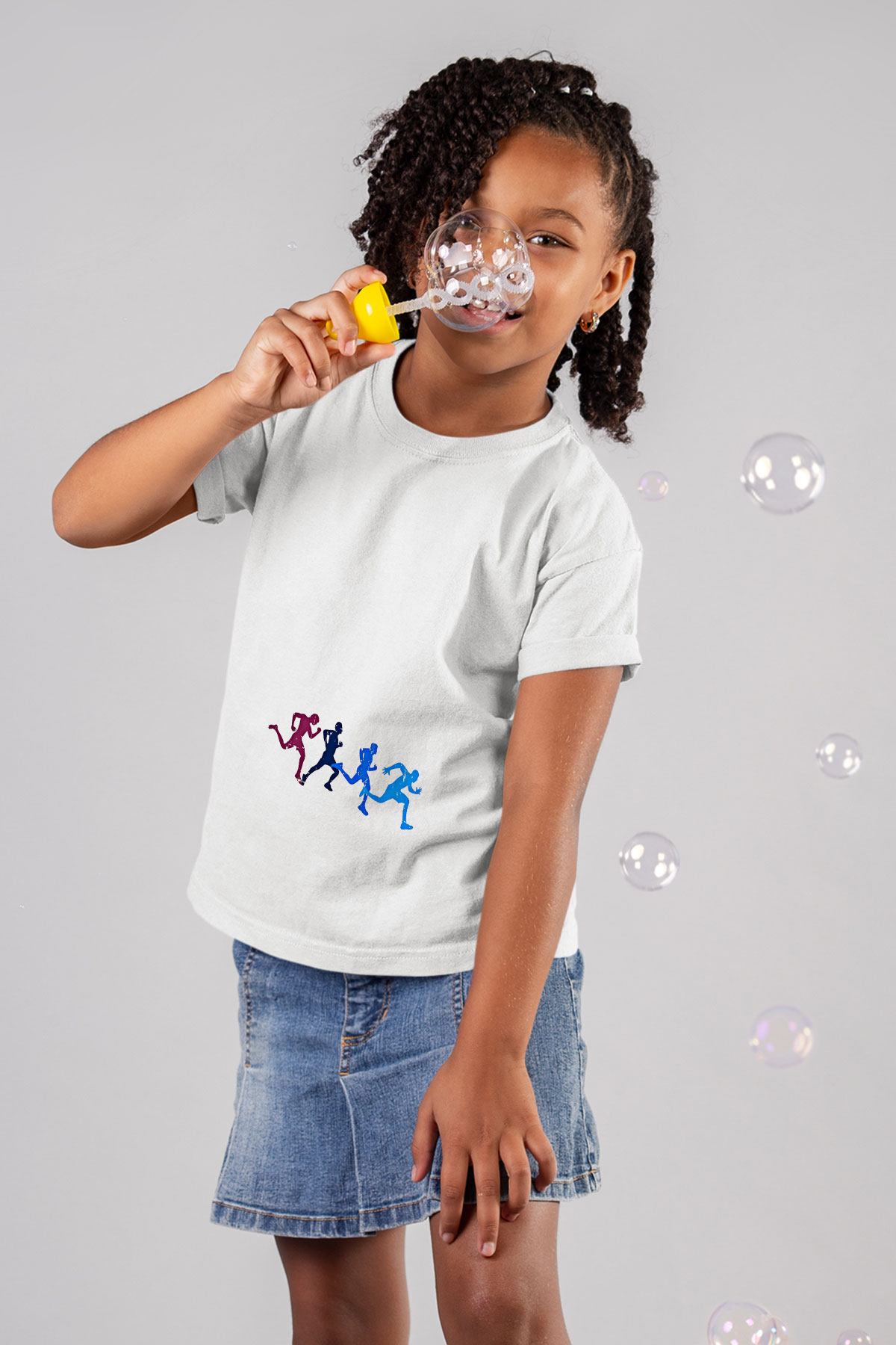 Koşu Baskılı Unisex Beyaz Çocuk Tişört - Tshirt