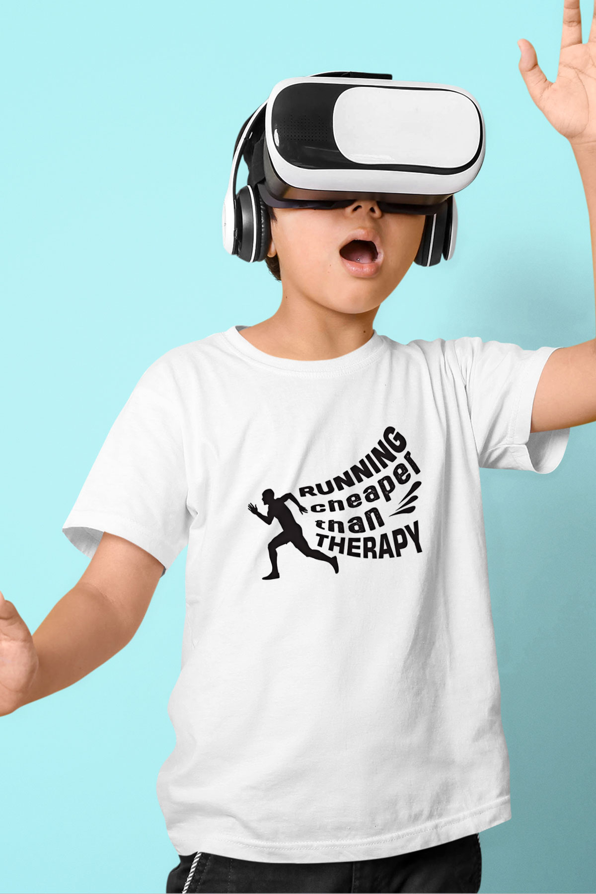 Koşu Baskılı Unisex Beyaz Çocuk Tişört - Tshirt