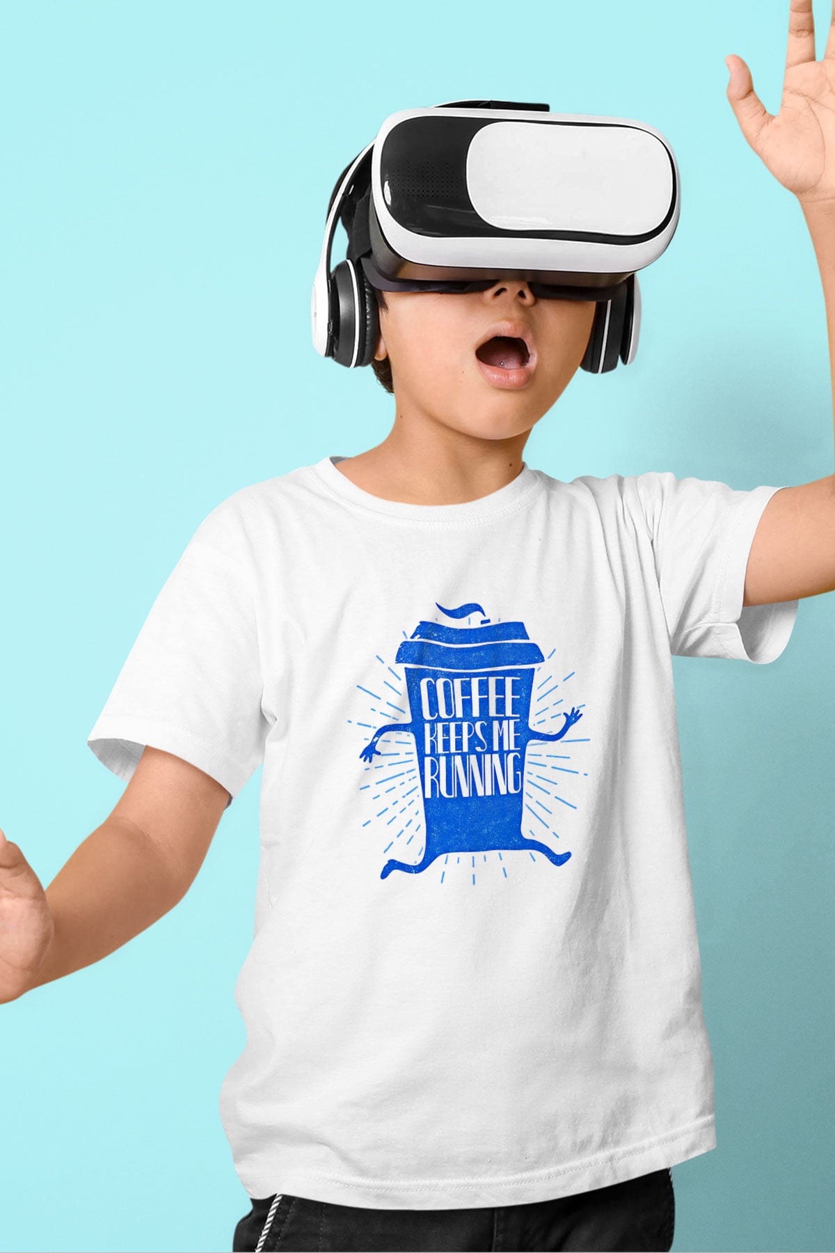 Koşu Baskılı Unisex Beyaz Çocuk Tişört - Tshirt
