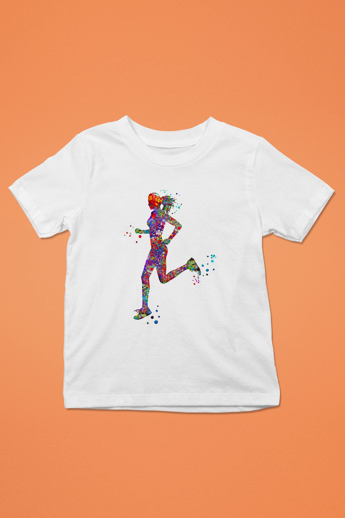 Koşu Baskılı Unisex Beyaz Çocuk Tişört - Tshirt