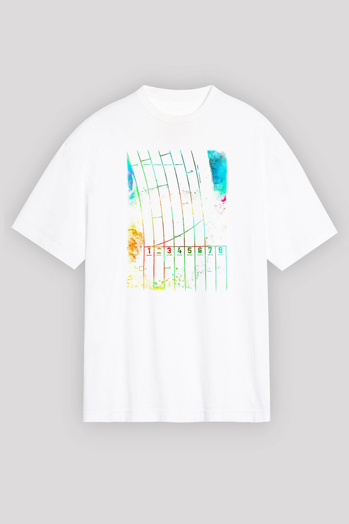 Koşu Baskılı Unisex Beyaz Oversize Tişört - Tshirt