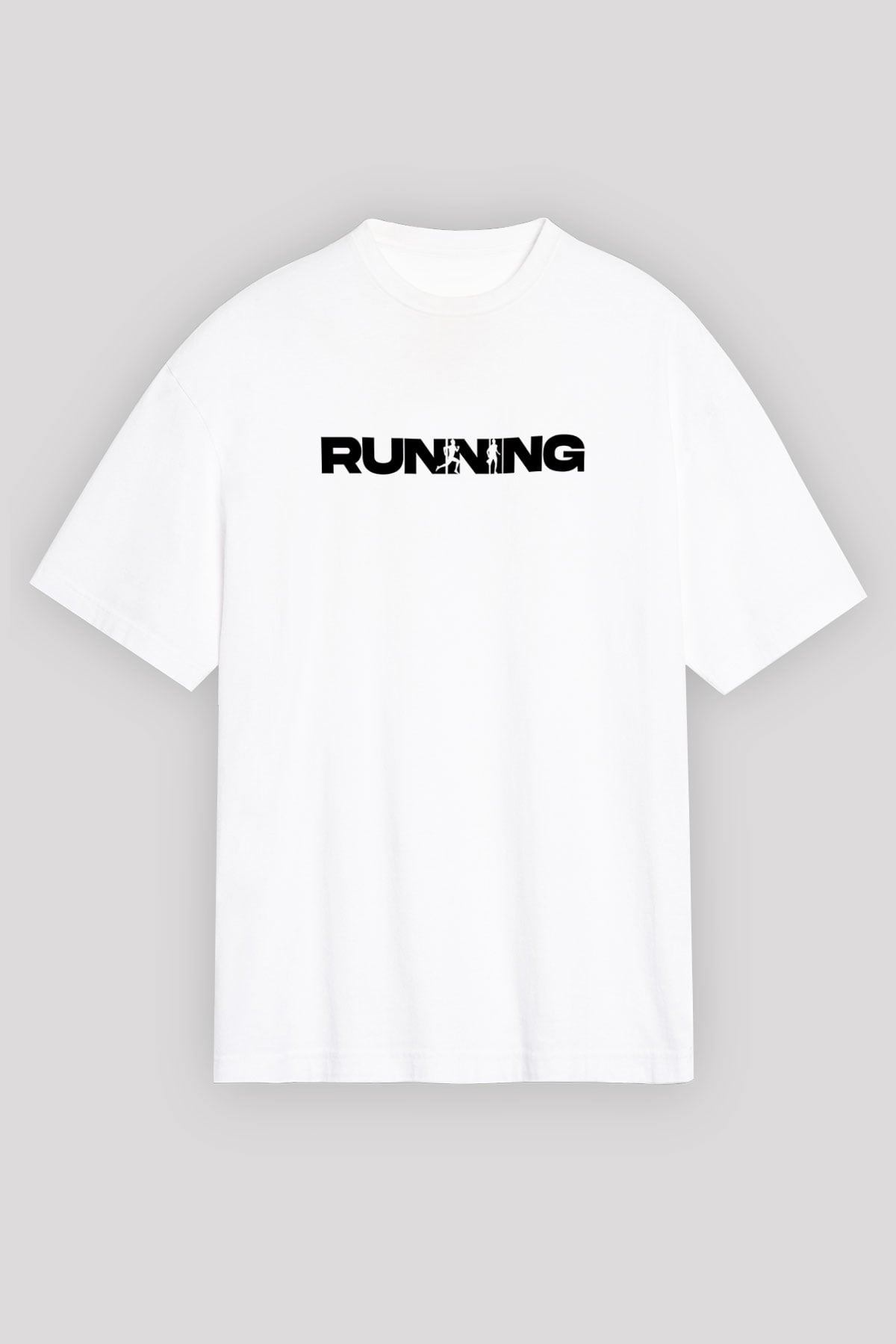Koşu Baskılı Unisex Beyaz Oversize Tişört - Tshirt