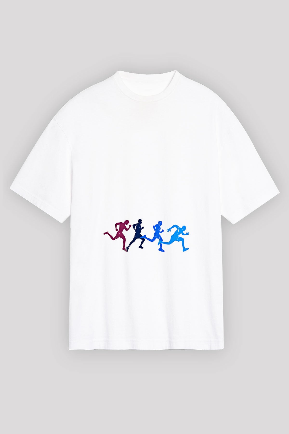 Koşu Baskılı Unisex Beyaz Oversize Tişört - Tshirt
