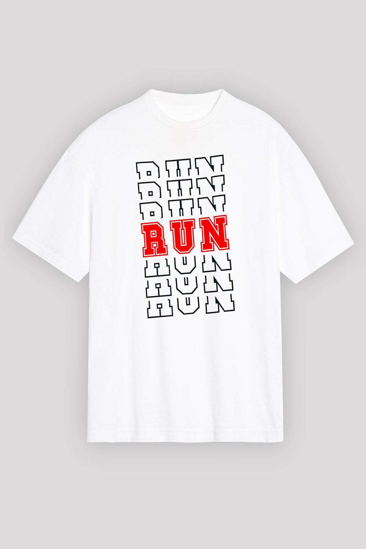 Koşu Baskılı Unisex Beyaz Oversize Tişört - Tshirt