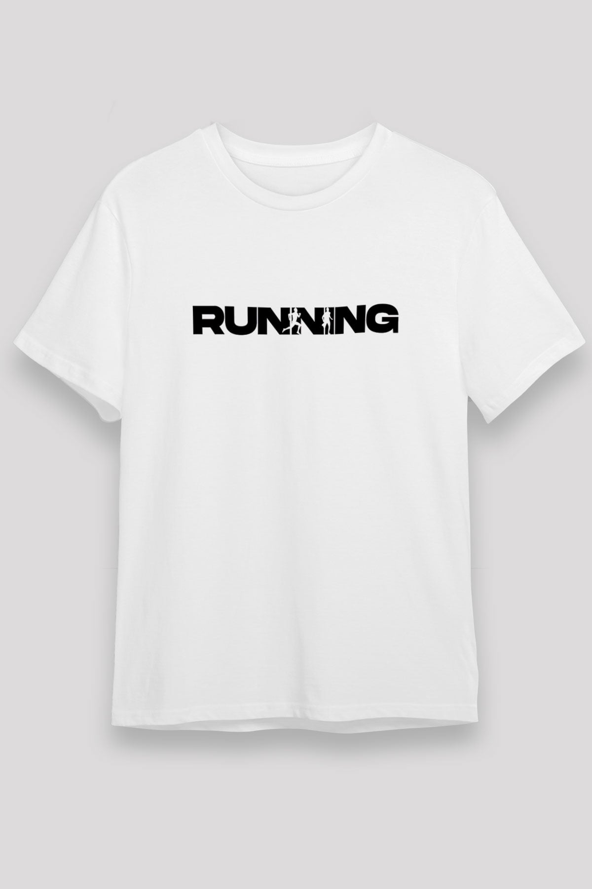 Koşu Baskılı Unisex Beyaz Tişört - Tshirt