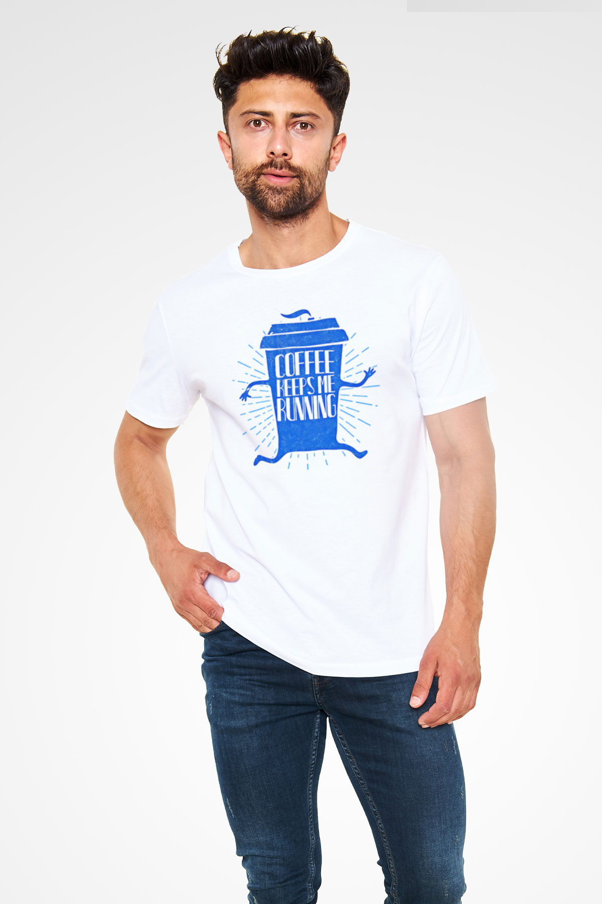 Koşu Baskılı Unisex Beyaz Tişört - Tshirt